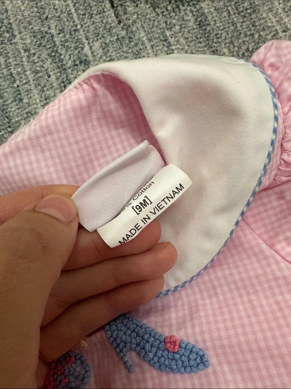 Stitchy Fish Pink Gingham Baby Bubble with Embroidered Carriage and Shoe